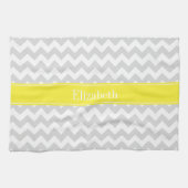 Lt Gray Wht Chevron Yellow Name Monogram Theedoek (Horizontaal)