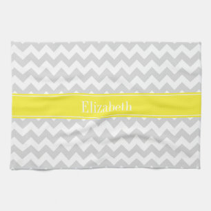 Lt Gray Wht Chevron Yellow Name Monogram Theedoek