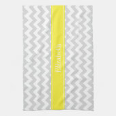 Lt Gray Wht Chevron Yellow Name Monogram Theedoek (Verticaal)