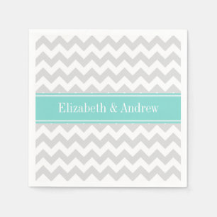 Lt Gray Wht Chevron ZigZag Aqua Name Monogram Servetten