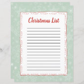 Lt Green Snowflake Kerstmis BG Santa Wish List (Voorkant / Achterkant)