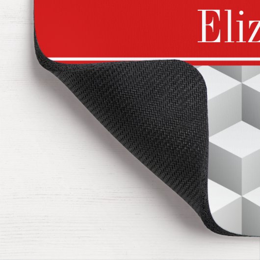 LT grijs WHT 3D look blokjes rood naam monogram Muismat (Hoek)