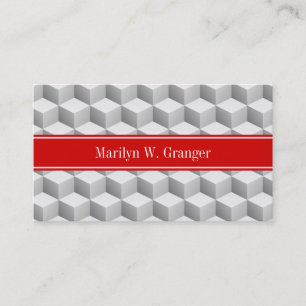 LT grijs WHT 3D look blokjes rood naam monogram Visitekaartje