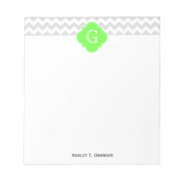 Lt Grijs Wht Chevron ZigZag Lime Vierblad Monogram Notitieblok