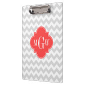 LT Grijs Wit Chevron Koraal Quatrefoil Monogram Klembord (Links)