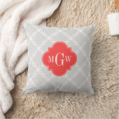 LT Grijs Wit Fancy Quatrefoil 3 Initiaal Monogram Kussen (Deken)
