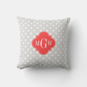 Lt Grijs Witte Stippen Koraal Rood Quatrefoil 3 Mo Kussen