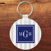 Lt Grijze witte streep marinevierkant 3 monogram Sleutelhanger (Voorkant)