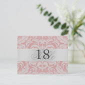 Lt rose Damask Argent métal Numéro de table PostCa (Debout devant)