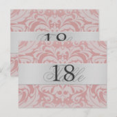 Lt rose Damask Argent métal Numéro de table PostCa (Devant / Derrière)