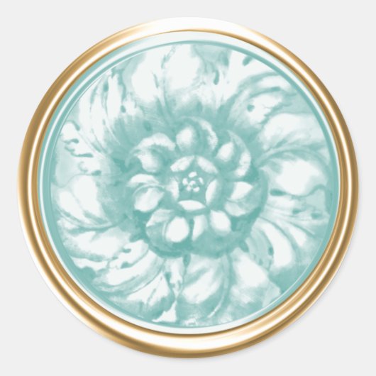 Lt Turquoise  Baroque Embossed Let Seal Ronde Sticker (Voorkant)