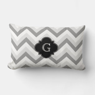 Lt Twee Grijs Wit Chevron Zwart Monogram Kussen