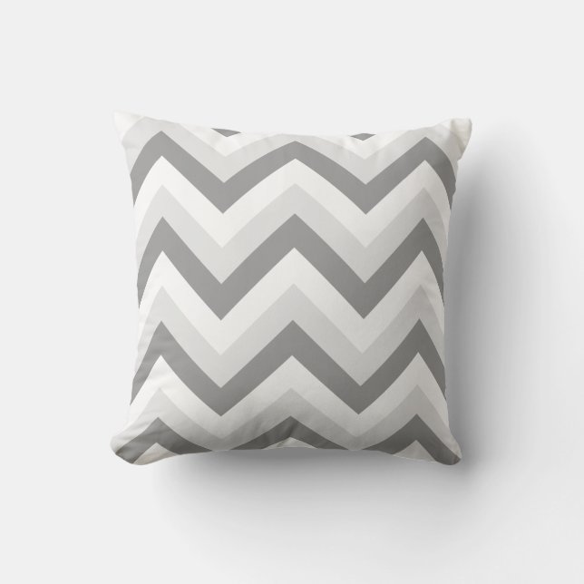 Lt Twee Grijs Witte Chervron ZigZag Kussen (Voorkant)