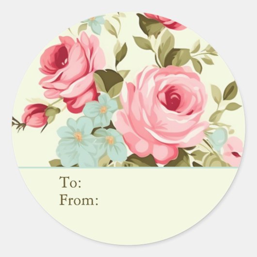 Lt Yellow Shabby Chic Rose Personalized To & From Ronde Sticker (Voorkant)