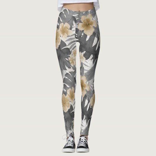 Luana Waterverf Tropical Neutral Floral Leggings (Voorkant)