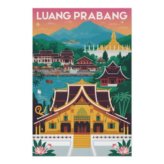 Luang Prabang Laos Affiche de Voyage Rétro Art (Devant)