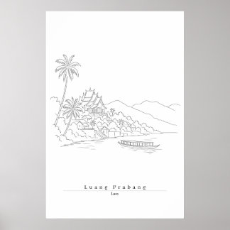 Luang Prabang Laos Minimalistische Lijnkunst Poster