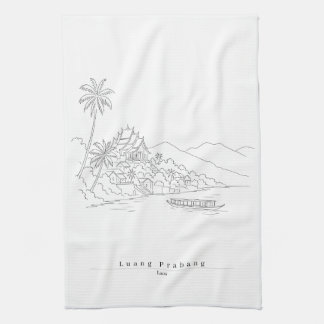 Luang Prabang Laos Minimalistische Lijnkunst Theedoek