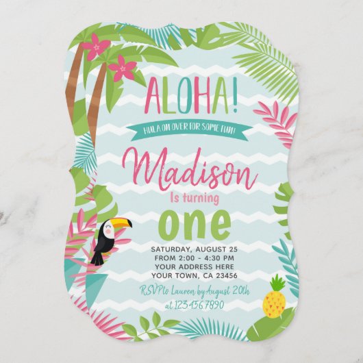 Luau 1st Birthday Kaart (Voorkant / Achterkant)