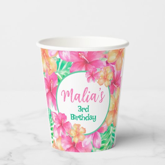 Luau 3e verjaardag papieren bekers (Achterkant)