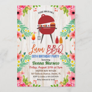Luau Aloha BBQ Tropische Verjaardagsuitnodiging Kaart