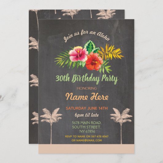 Luau Aloha Chalk fête d'anniversaire Invitation tr (Devant / Derrière)