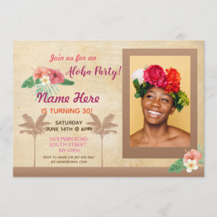 Luau Aloha Photo fête d'anniversaire Invitation tr