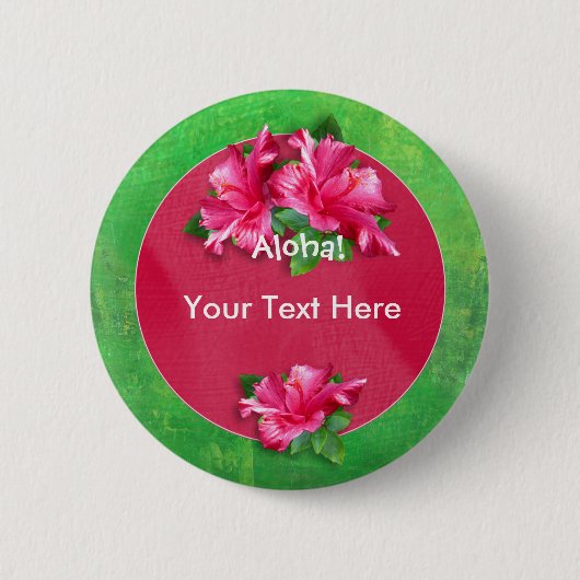 Luau Aloha Pink Hibiscus Buttonnen Ronde Button 5,7 Cm (Voorkant)