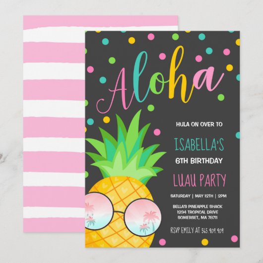 Luau Anniversaire Invitation Anniversaire ananas H (Devant / Derrière)