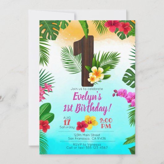 Luau Anniversaire, Invitation Luau Party 1er Anniv (Devant)