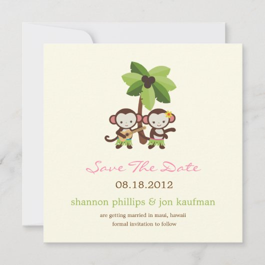 Luau-apen save the date-aankondiging date (Voorkant)