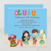 Luau avec les enfants et Tiki Invitation d'anniver (Devant / Derrière)