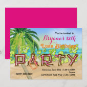 Luau Beach PARTY Typografie Verjaardag Uitnodiging (Voorkant / Achterkant)