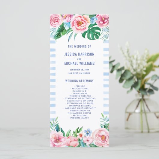 Luau Beach Tropical Floral Hawaiian Wedding Programma (Staand voorkant)