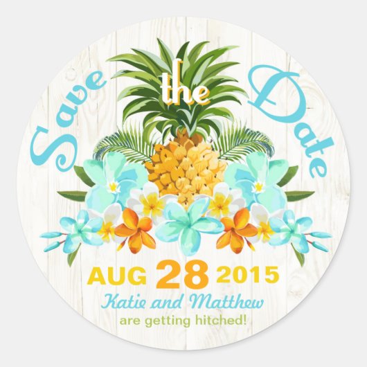 Luau Beach Tropical Floral Save the Date Label (Voorkant)