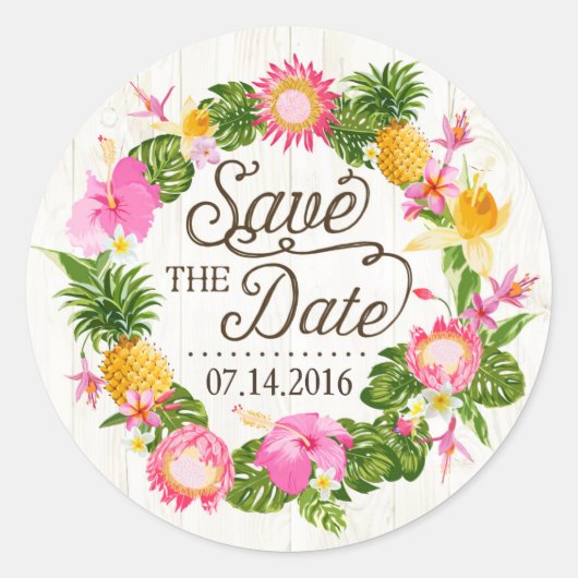 Luau Beach Tropical Floral Save the Date Label (Voorkant)