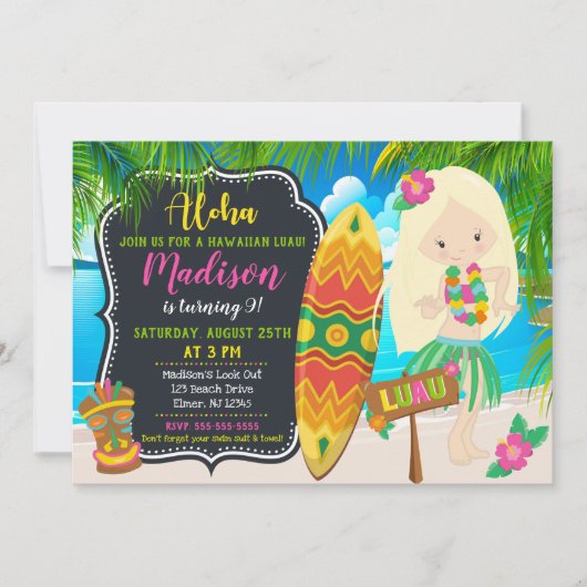 Luau Birthday Invitation Aloha Invites Kaart (Voorkant)
