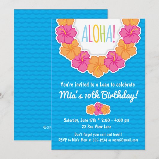 Luau Birthday Party Invitations Kaart (Voorkant / Achterkant)