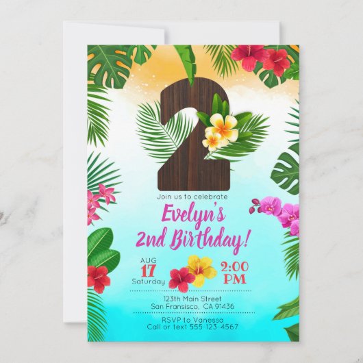 Luau Birthday, Uitnodiging Luau Partij 2e verjaard (Voorkant)