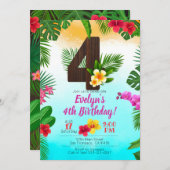 Luau Birthday, Uitnodiging Luau Partij 4e verjaard (Voorkant / Achterkant)