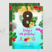 Luau Birthday, Uitnodiging Luau Partij 8e verjaard (Voorkant / Achterkant)