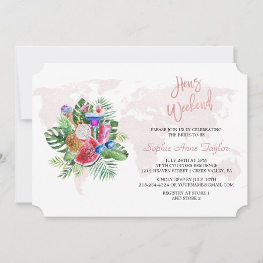 Luau Bloemrijke Roze Goud Bachelorette Kippetjes W Kaart (Voorkant)