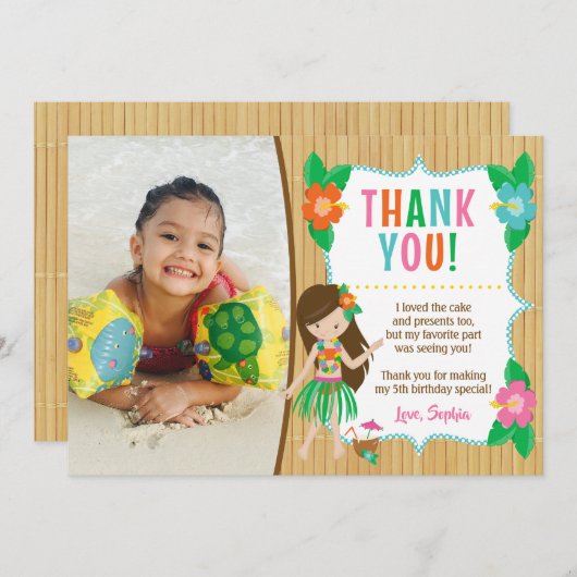 Luau Carte de remerciements d'anniversaire avec ph (Devant / Derrière)