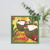 Luau Coconut Drink Party Invitation Kaart (Staand voorkant)