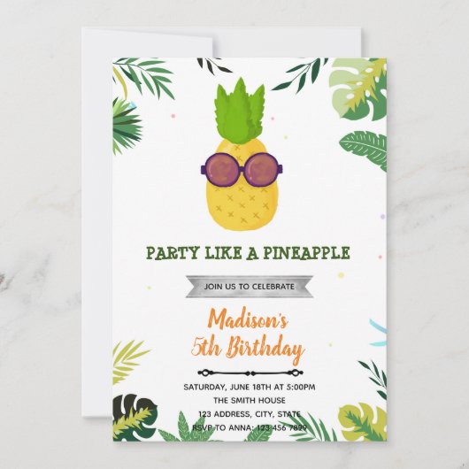 Luau coole ananas verjaardagsuitnodiging kaart (Voorkant)