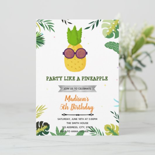 Luau coole ananas verjaardagsuitnodiging kaart (Staand voorkant)