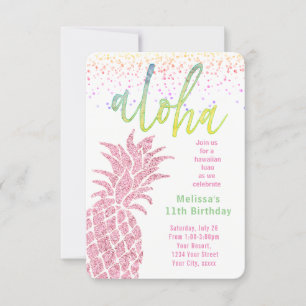 luau faux glitter roze anananas zomerverjaardag kaart