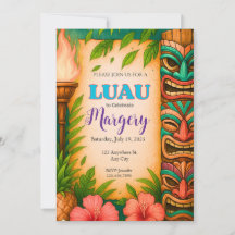 Luau Feest Uitnodiging, Bewerkbare Tropische Tiki 
