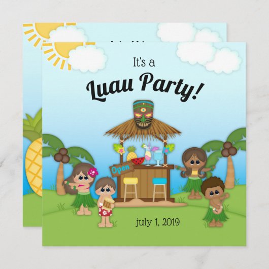 Luau Fête Anniversaire BBQ Pique-nique Invitation (Devant / Derrière)