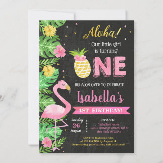 Luau Flamingo Tropical 1st Birthday Invitations Kaart